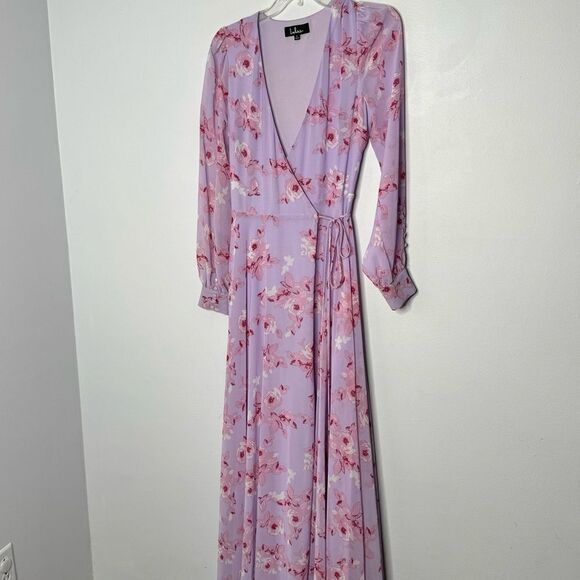 Lulu’s My Whole Heart Lavender Floral Print Long Sleeve Wrap Dress Size Small - Picture 6 of 11